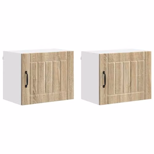 Juego de 2 unidades de pared modernas para cocina Helloshop26 con puertas correderas en madera de roble, colores marrón y blanco, An/P/Al: 50 x 31 x 40 cm