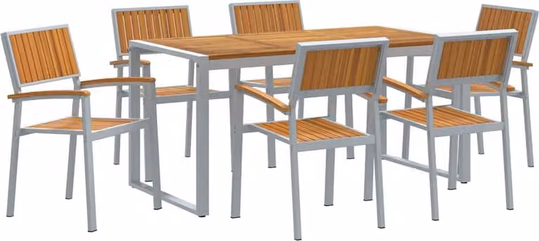 Conjunto de comedor de jardín Syfax de 7 piezas en madera de acacia gris con diseño minimalista