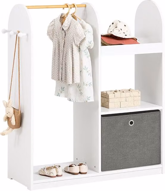 Armario infantil organizador de juguetes y ropa Sobuy en color blanco con estantes y barra de colgar An/P/Al: 97 x 35 x 108 cm