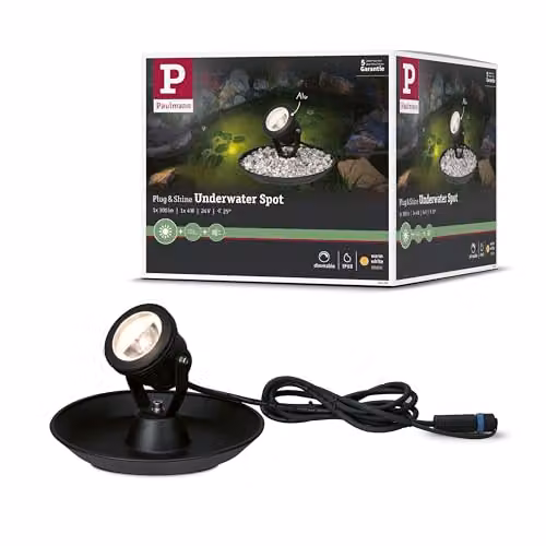 Luminaria de jardín Paulmann Plug & Shine LED, modelo empotrada en suelo, redonda, color negro, IP68, regulable, luz blanca cálida 3000 K, de aluminio