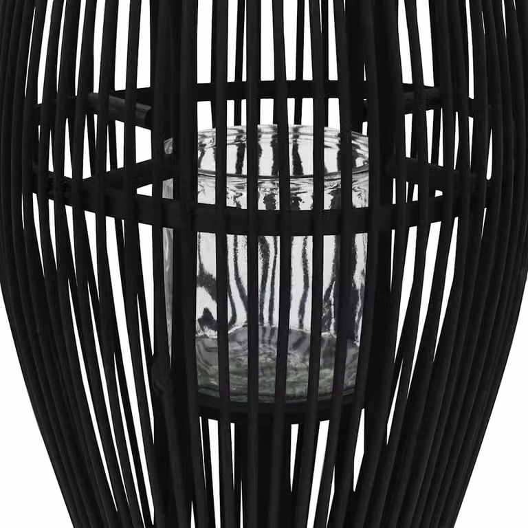 Portavelas colgante de bambú y vidrio vidaXL en color negro, Altura: 95 cm