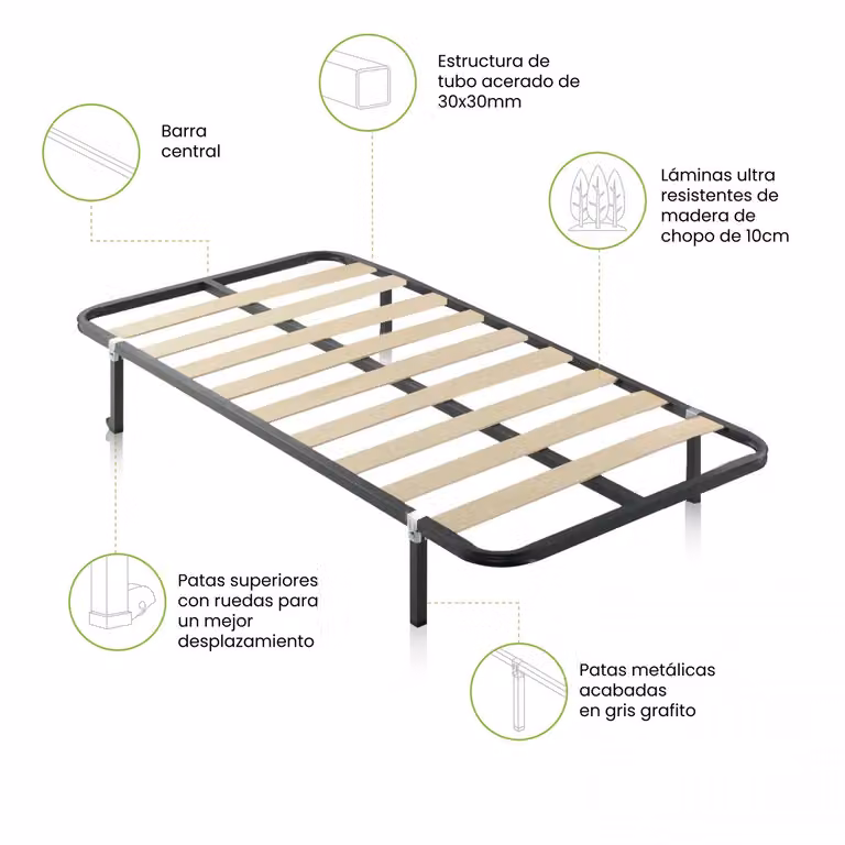 Somier de láminas de madera con estructura metálica RX Silver de Duehome en color gris plata