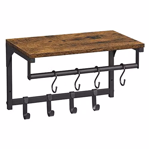 Perchero de pared SONGMICS con estante y ganchos de estilo industrial en negro y marrón, An/P/Al: 40 x 24 x 24 cm