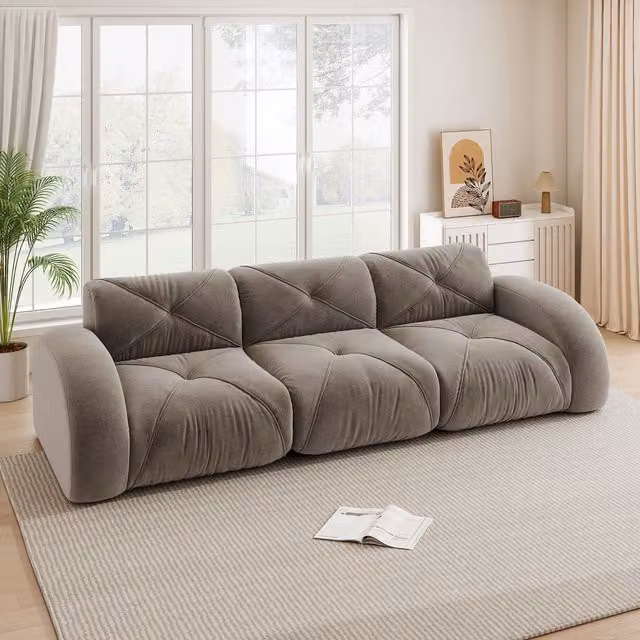 Sofá Modular Extragrande de Tres Plazas KELLANY en Tejido de Chenilla Color Marrón