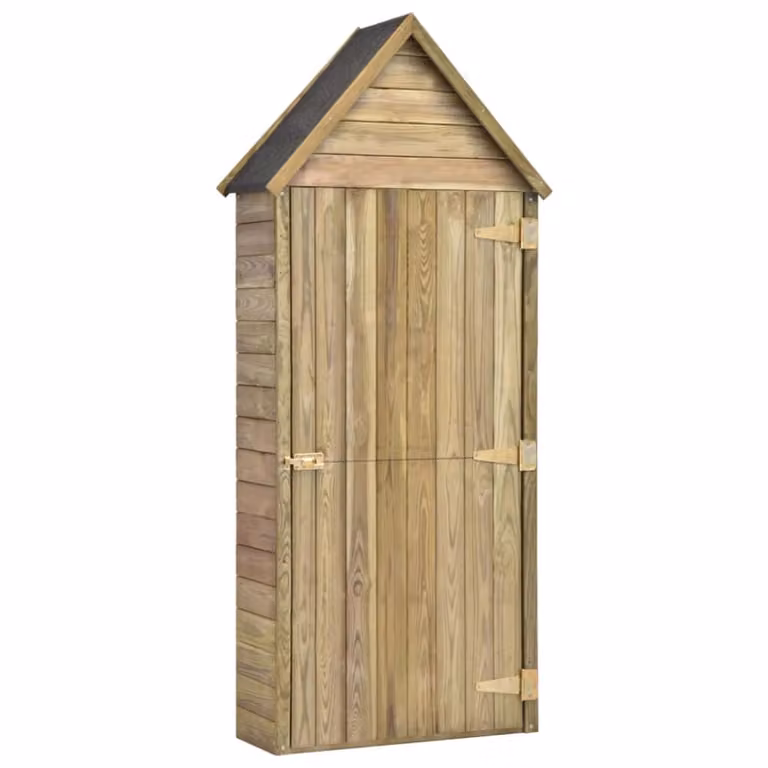 Armario alto de jardín Maison Chic de madera color marrón con puerta única y estanterías, An/P/Al: 69,5 x 32 x 178 cm