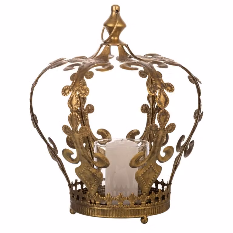 Portavelas de metal y cristal Wanderlust Deco dorado An/P/Al: 26,5 x 26,5 x 33,5 cm