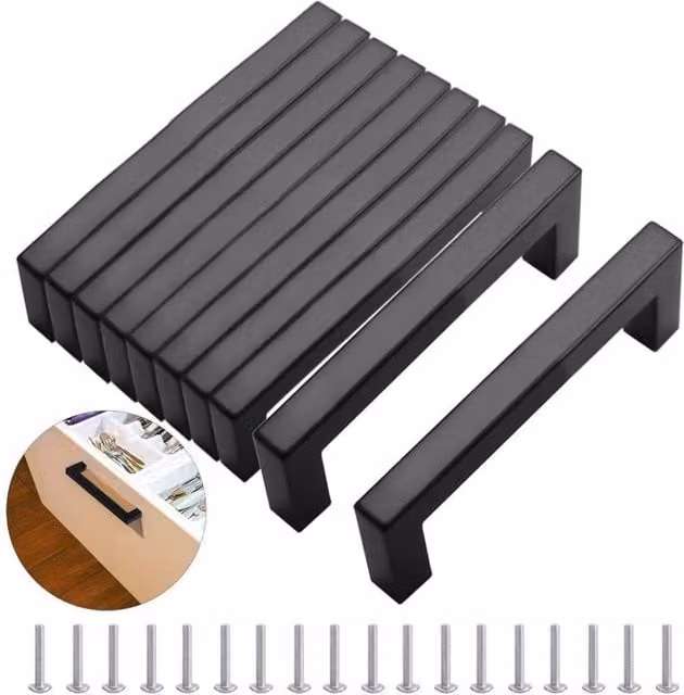 Pack de 10 tiradores de barra NOSHEIR en acero inoxidable negro mate para tus cajones y armarios, 128 mm