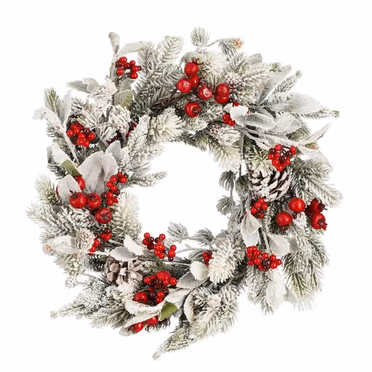Corona decorativa Belfort de Mica Decorations, color verde, diseño floral para Navidad y estilo invernal, An/P/Al: 40 x 40 x 11 cm