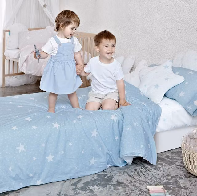 Juego de cama nórdico Little Star Basic Kids de 2 piezas con estampado de estrellas en azul, fabricado en algodón, An/P: 180 x 220 cm