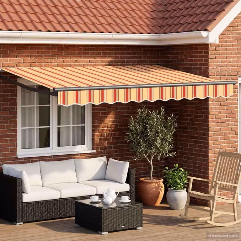 Toldo articulado manual Prolenta con luces LED multicolor, estructura de aluminio y lona de poliéster, An: 350 cm, P: 200 cm