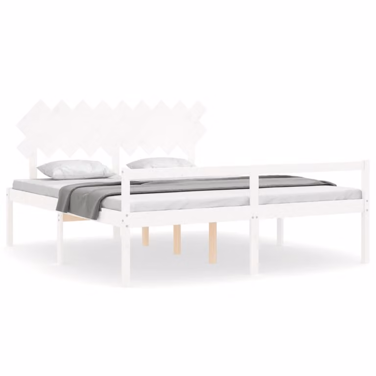 Cama de matrimonio vidaXL para personas mayores con cabecero de madera maciza de pino en color blanco 180x200 cm