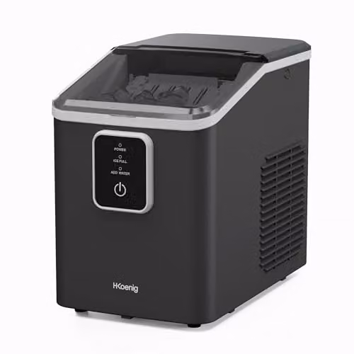 Máquina de hielo H.Koenig KUB12 compacta y silenciosa, capacidad de 12 kg en 24 horas, color negro, con pantalla digital y pala incluida