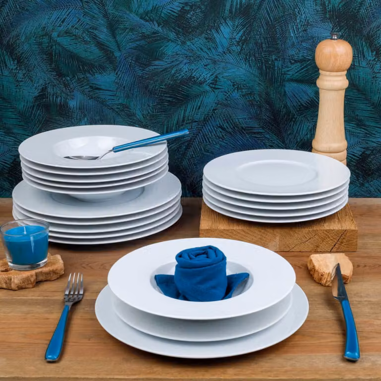Juego de vajilla de porcelana Médard de Noblat de 18 piezas en color blanco para adultos