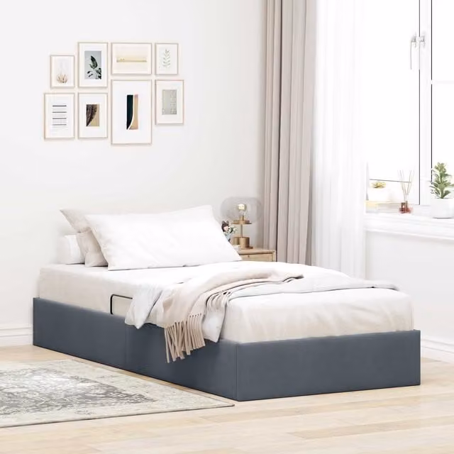 Estructura de cama ottoman Maison Exclusive en terciopelo gris con base abatible, An/P/Al: 90 x 200 x 23,5 cm
