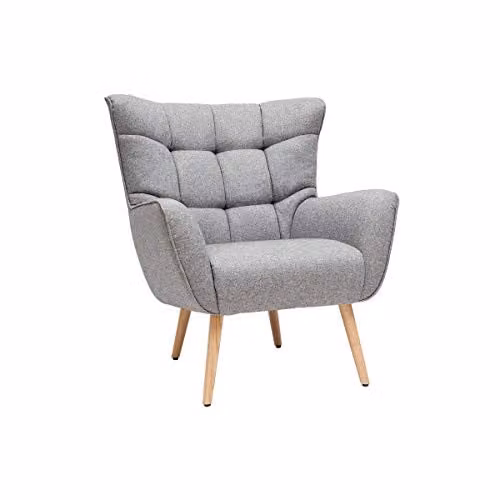 Sillón escandinavo Miliboo Avery en tejido gris con estructura de madera