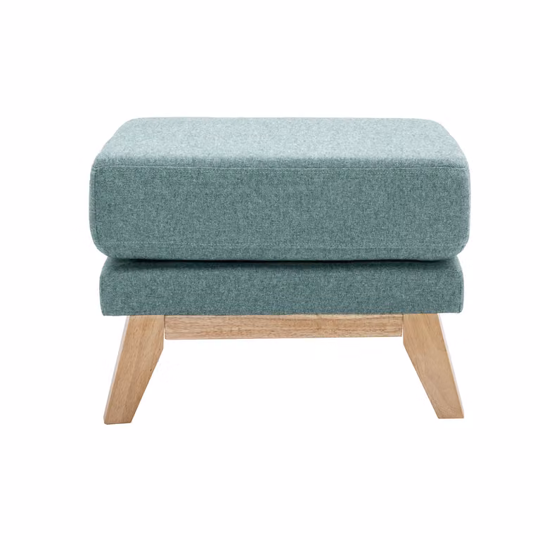 Puf reposapiés escandinavo Miliboo Oslo de tela desenfundable en color verde grisáceo y madera de caucho