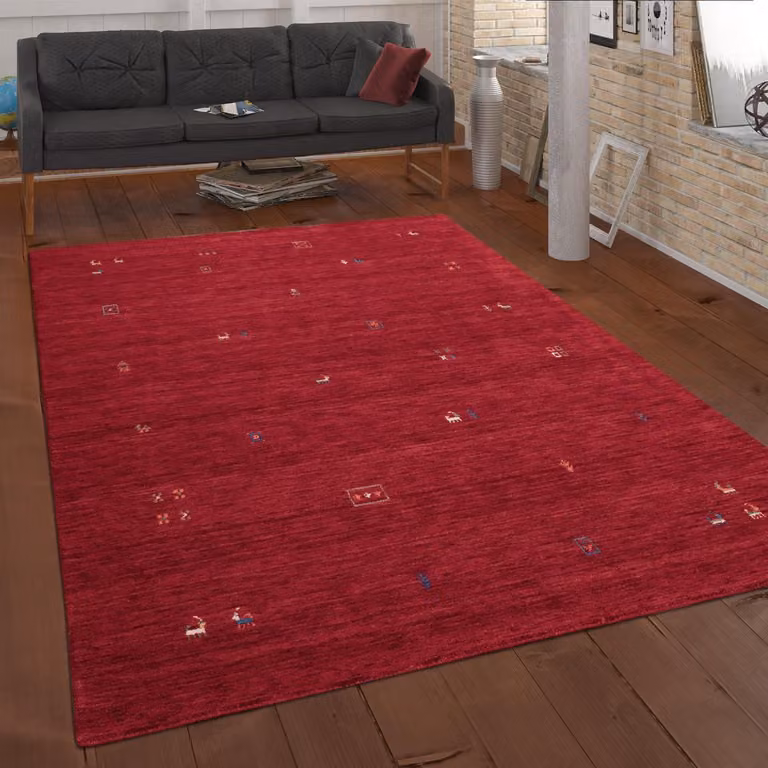 Alfombra Paco Home de estilo étnico y diseño geométrico hecha a mano en color rojo, An/P: 80 x 150 cm