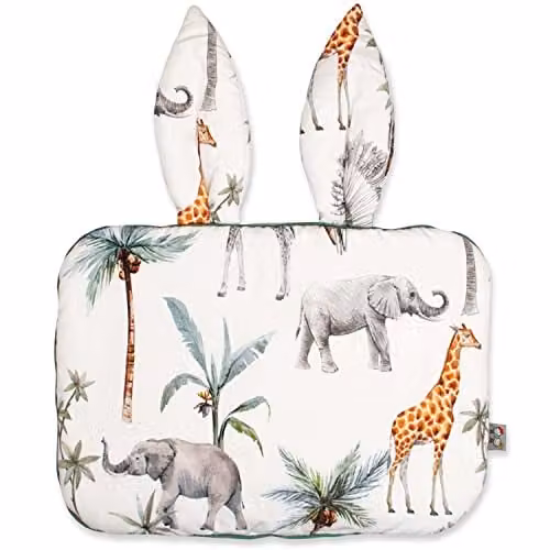 Almohada extra plana para bebé Sevira Kids con diseño de conejo Safari, reversible en algodón y terciopelo multicolor, An/P/Al: 35 x 25 x 1 cm