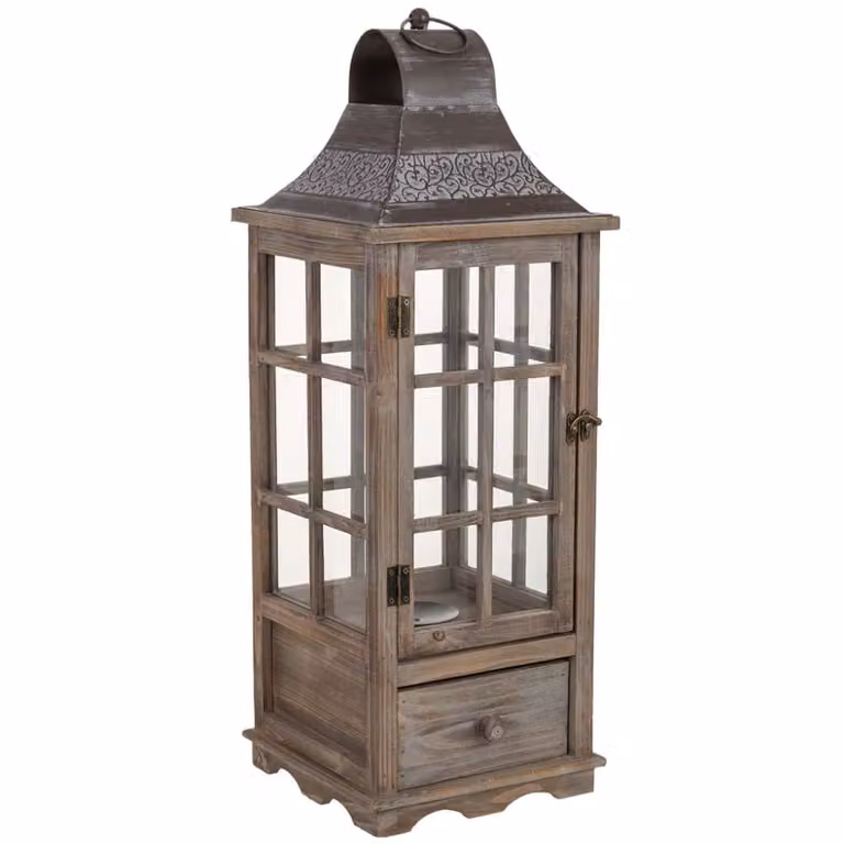 Farol de madera Wanderlust deco color marrón estilo rústico An/P/Al: 24 x 24 x 68 cm