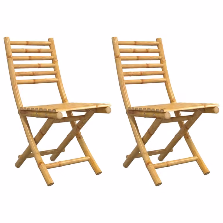 Set de 2 sillas de jardín plegables Syfax de bambú en color marrón y multicolor, An/P/Al: 43 x 54 x 88 cm