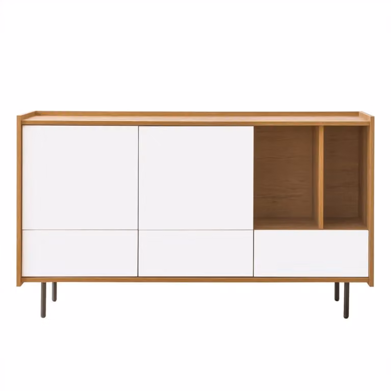Aparador moderno Kenay Home en blanco y efecto madera natural An/P/Al: 139,5 x 41 x 41 cm