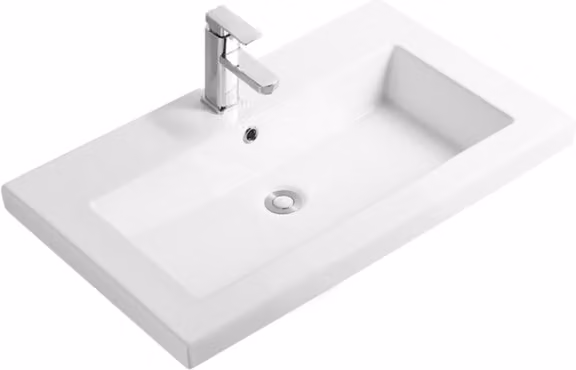 Lavabo rectangular de encastre de cerámica OTITEC en color blanco, An/P/Al: 60 x 46 x 17 cm