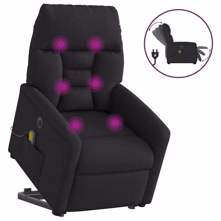 Sillón de masaje eléctrico reclinable y elevable vidaXL en tela color negro