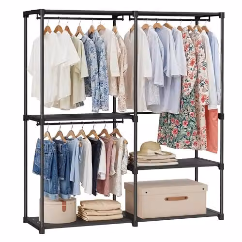 Armario de ropa plegable SONGMICS con perchero y barras en color negro, An/P/Al: 138 x 43 x 182 cm