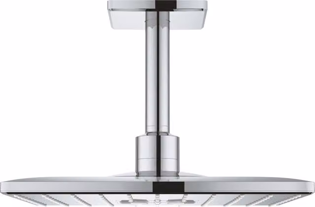 Set de ducha de techo Grohe Rainshower 310 SmartActive Cube con brazo de 142 mm, diseño cuadrado, 2 chorros (lluvia y masaje), acabado cromo y sistema antical