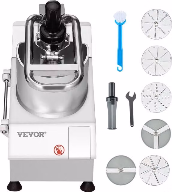 Robot de cocina multifuncional Vevor de 750 W en color plata con picadora de verduras de acero inoxidable, 6 cuchillas desmontables y triturador rebanador