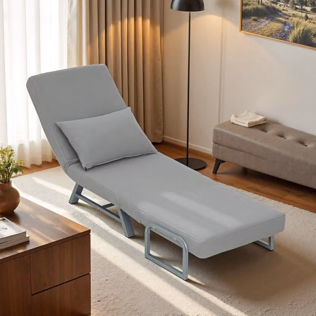 Sofá cama individual Homcom de lino sintético y estructura de acero en color gris claro, An/P/Al: 73 x 78 x 81 cm