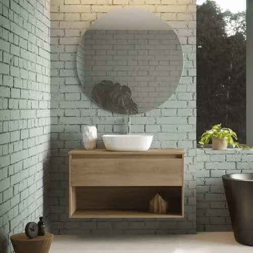 Mueble de baño suspendido BAÑO TOTAL con lavabo de cerámica y acabado roble natural de 70 cm An/P/Al: 70 x 45 x 55 cm