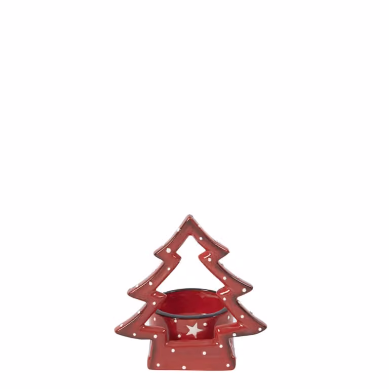 Portavelas decorativo de árbol de Navidad Sia Deco en cerámica roja para tealight