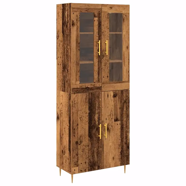 Set de 2 aparadores altos vidaXL de madera y cristal en color marrón y dorado, An/P/Al: 69,5 x 34 x 180 cm