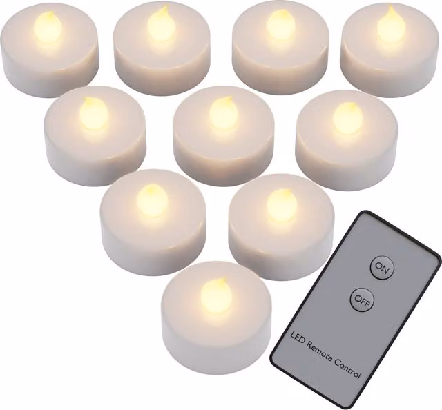 Set de 10 velas de té LED blancas Monzana con mando a distancia y efecto parpadeo