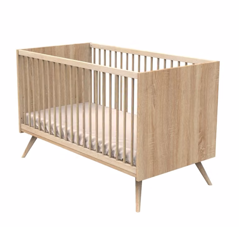Cuna de madera Sauthon con lateral abatible en color marrón y acabado lacado para bebés An/P/Al: 144 x 70 x 76 cm
