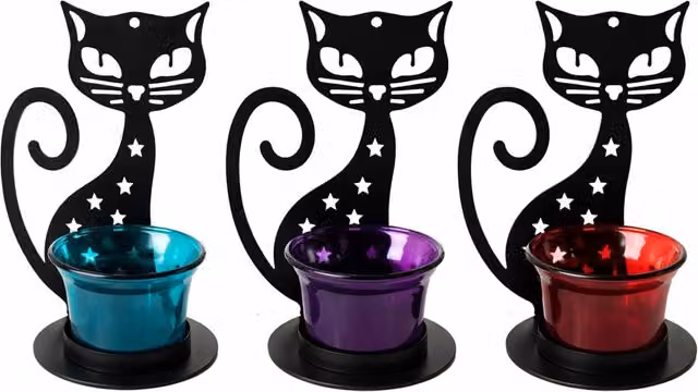 Portavelas de gato Signes Grimalt en color negro para tealight, An/P/Al: 8 x 10 x 14 cm