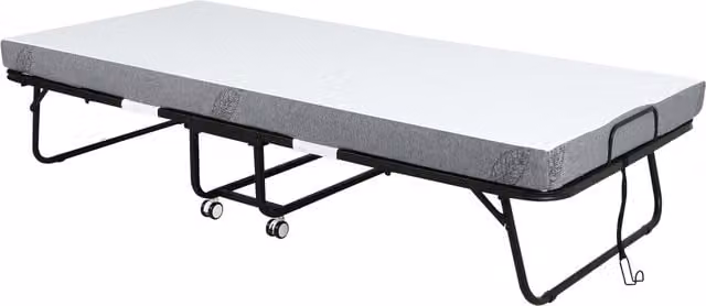 Cama plegable individual Homcom con colchón de espuma y ruedas, estructura de metal, color blanco, An/P/Al: 200 x 90 x 42,5 cm