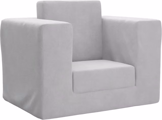 Sofá cama infantil plegable vidaXL de felpa suave en gris claro con estructura tapizada de espuma, An/P/Al: 52 x 42 x 38 cm