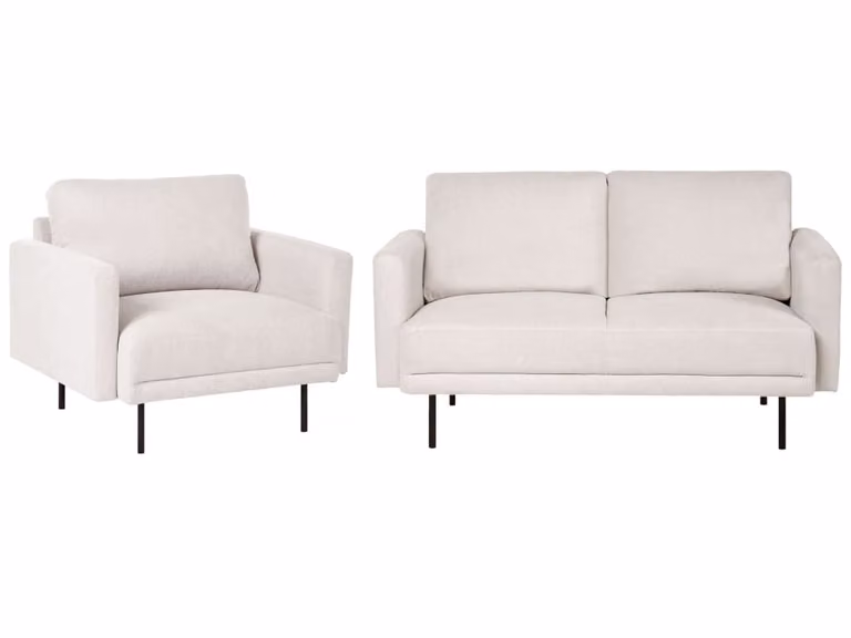 Conjunto de sofá de 3 plazas y sillón Beliani con diseño moderno en tejido beige y estructura de metal para salón