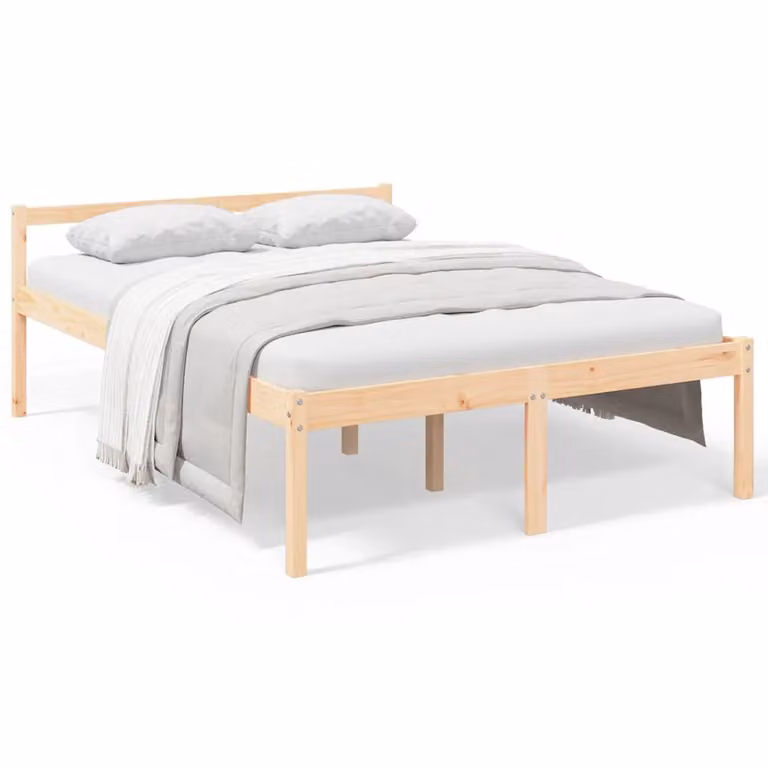Estructura de cama senior doble vidaXL de madera maciza de pino color marrón An/P/Al: 135 x 190 cm