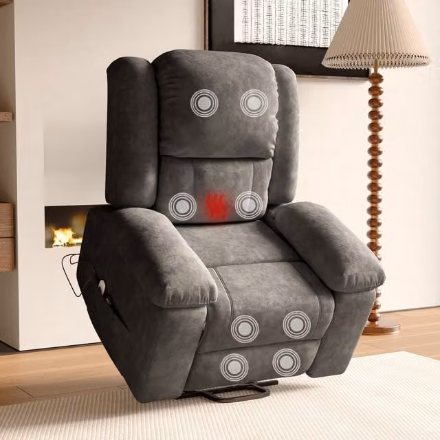 Sillón Relax Eléctrico SOLKVUNZA con Masaje, Calor y Función de Ayuda para Levantarse en Terciopelo Gris