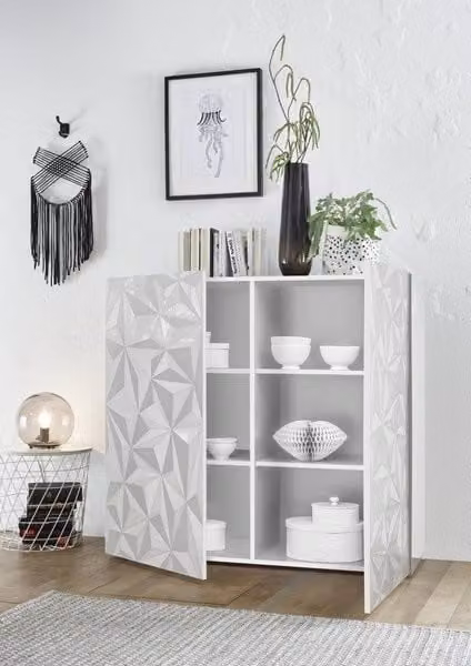 Aparador alto Luther de 2 puertas Azura Home Design en color blanco con acabado brillante An/P/Al: 121 x 42 x 111 cm