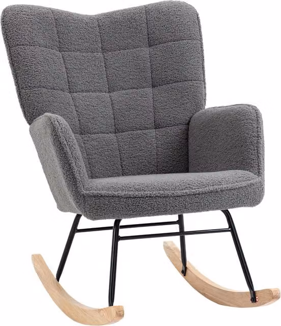 Sillón mecedora de acento NORTHIX en color gris con tejido de borreguillo y estructura moderna, An/P/Al: 71 x 92 x 101 cm