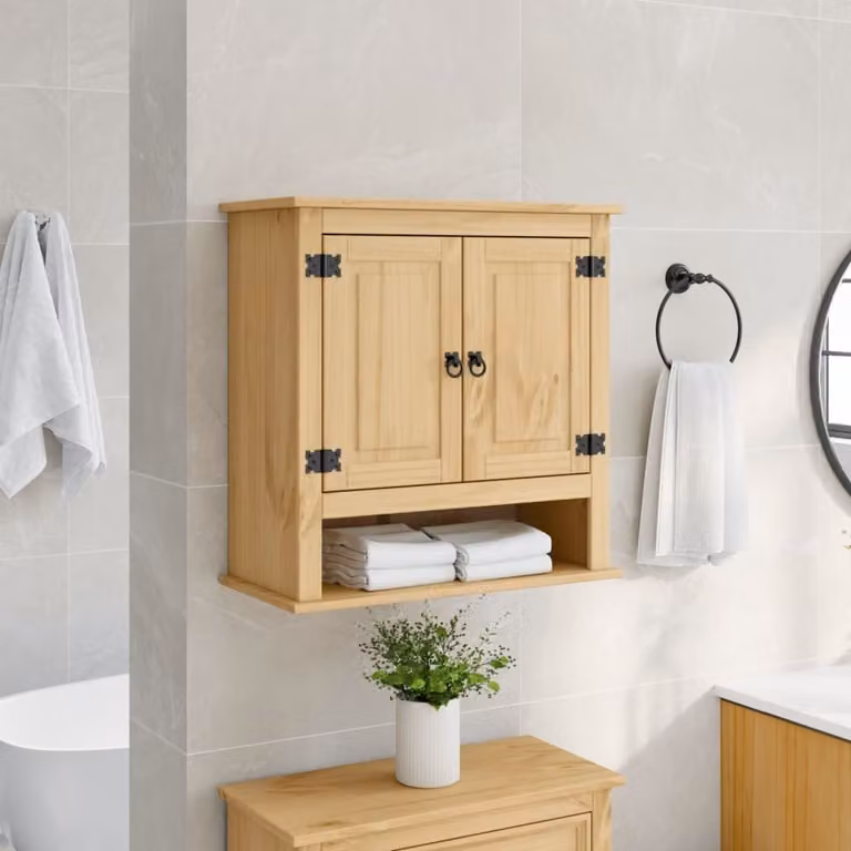 Armario de baño Prolenta Corona de madera maciza de pino en color marrón y beige, An/P/Al: 70 x 33 x 71,5 cm