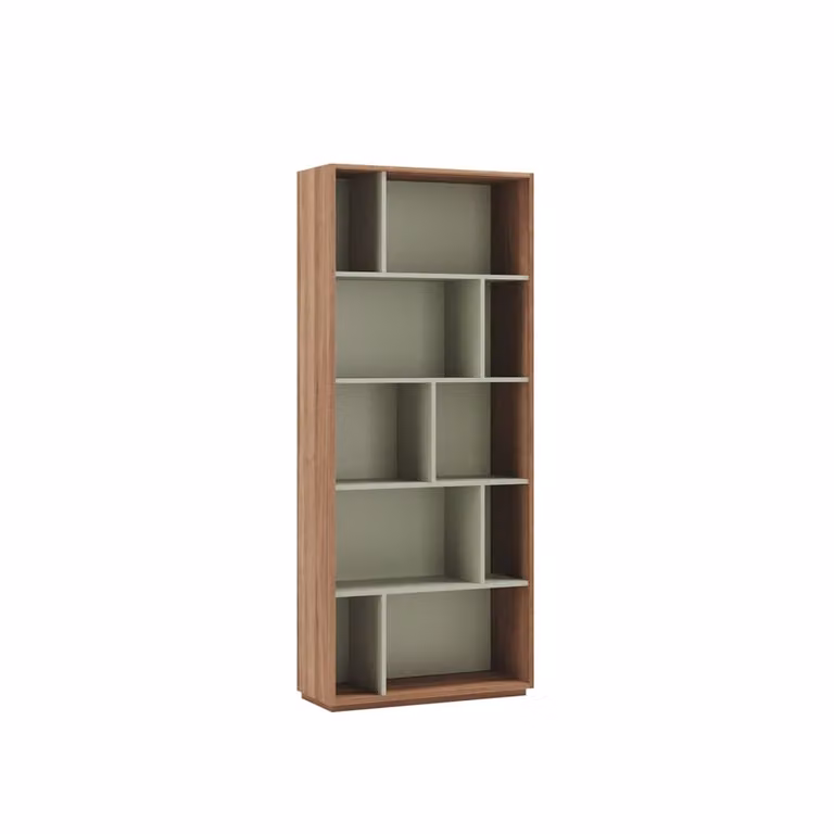 Estantería librería Herdasa colección Nack con 5 niveles en melamina color nogal y verde Al x An x P: 191 x 80 x 32 cm