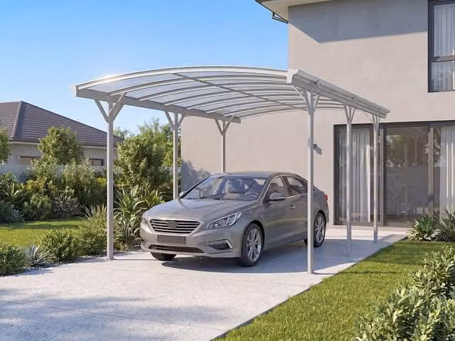 Cochera autoportante Baresa de aluminio y policarbonato para un coche, color blanco, 15,15 m²