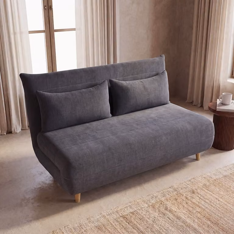 Sofá cama de 2 plazas Maisons du Monde en tela gris antracita con sistema click clack, An/P/Al: 140 x 190 cm