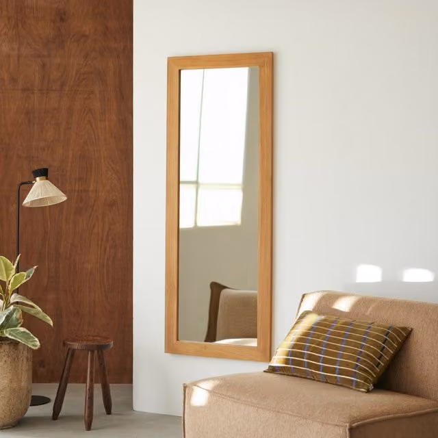 Espejo de pie moderno Tikamoon de madera de teca en color marrón y beige, rectangular, An/Al: 60 x 160 cm