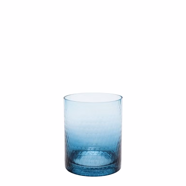 Portavelas decorativo de vidrio azul Sia Deco con diseño geométrico redondo para tealight, Altura: 15 cm, Diámetro: 12 cm